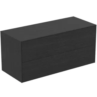 IDEAL STANDARD CONCA - Toaletní stolek 1202x505x550 mm v dubové dýze s fládrováním, 2 zásuvky - bez úchytky, plný výsuv, otevírání push-to-open, SoftClosing, předmontováno, dřevo z udržitelných zdrojů, pravá dřevěná dýha #T4324Y4 - dub fládrovaný