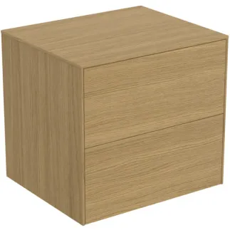 IDEAL STANDARD CONCA - toaletní stolek 602x505x550 mm, světlá dubová dýha, 2 zásuvky - bez úchytky, plný výsuv, otevírání push-to-open, SoftClosing, předmontováno, dřevo z udržitelných zdrojů, pravá dřevěná dýha #T4321Y6 - světlý dub