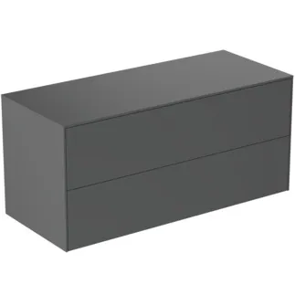 IDEAL STANDARD CONCA - toaletní skříňka 1202x505x550 mm, antracitově matný lak, 2 zásuvky - bez úchytky, plný výsuv, otevírání push-to-open, SoftClosing, předem smontovaná, dřevo z udržitelných zdrojů #T4324Y2 - antracitově matný