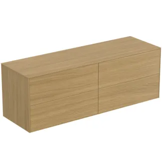 IDEAL STANDARD CONCA - toaletní stolek 1587x505x550 mm ve světlé dubové dýze, 4 zásuvky - bez úchytek, s plným výsuvem, s otevíráním Push-to-open, SoftClosing, předem smontovaný, dřevo z udržitelných zdrojů, pravá dřevěná dýha #T4325Y6 - světlý dub