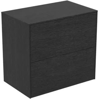 IDEAL STANDARD CONCA - Toaletní stolek 602x373x550 mm v dubové dýze s flambováním, 2 zásuvky - Bez úchytek, Plný výsuv, Push-to-open, SoftClosing, Úspora místa, Předmontováno, Dřevo z udržitelných zdrojů, Pravá dřevěná dýha #T4327Y4 - Dub flambovaný