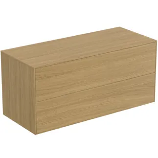 IDEAL STANDARD CONCA - toaletní stolek 1202x505x550 mm, světlá dubová dýha, 2 zásuvky - bez úchytky, plný výsuv, otevírání push-to-open, SoftClosing, předmontováno, dřevo z udržitelných zdrojů, pravá dřevěná dýha #T4324Y6 - světlý dub