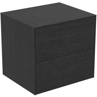 IDEAL STANDARD CONCA - Toaletní stolek 602x505x550 mm v dubové dýze s fládrováním, 2 zásuvky - bez úchytky, plný výsuv, otevírání push-to-open, SoftClosing, předmontované, dřevo z udržitelných zdrojů, pravá dřevěná dýha #T4321Y4 - dub fládrovaný