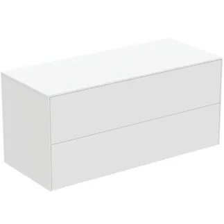 IDEAL STANDARD CONCA - toaletní stolek 1202x505x550 mm v bílém matném laku, 2 zásuvky - bez úchytky, plný výsuv, otevírání push-to-open, SoftClosing, předem smontované, dřevo z udržitelných zdrojů #T4324Y1 - Bílý matný
