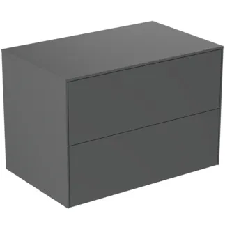 IDEAL STANDARD CONCA - toaletní stolek 802x505x550 mm, antracitově matný lak, 2 zásuvky - bez úchytky, plný výsuv, otevírání push-to-open, SoftClosing, předmontované, dřevo z udržitelných zdrojů #T4322Y2 - Antracitově matný