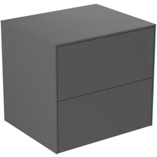 IDEAL STANDARD CONCA - toaletní skříňka 602x505x550 mm, antracitově matný lak, 2 zásuvky - bez úchytky, plný výsuv, otevírání push-to-open, SoftClosing, předem smontovaná, dřevo z udržitelných zdrojů #T4321Y2 - antracitově matný