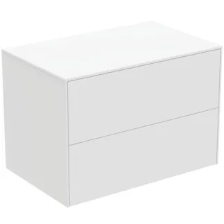 IDEAL STANDARD CONCA - Toaletní stolek 802x505x550 mm v bílém matném laku, 2 zásuvky - bez úchytky, plný výsuv, otevírání push-to-open, SoftClosing, předem smontované, dřevo z udržitelných zdrojů #T4322Y1 - Bílý matný