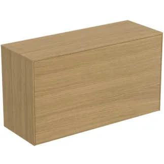 IDEAL STANDARD CONCA - toaletní stolek 1002x373x550 mm, světlá dubová dýha, 2 zásuvky - bez úchytky, plný výsuv, otevírání push-to-open, SoftClosing, předmontováno, dřevo z udržitelných zdrojů, pravá dřevěná dýha #T4319Y6 - světlý dub