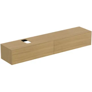 IDEAL STANDARD CONCA - toaletní stolek 2387x505x370 mm, světlá dubová dýha, 2 zásuvky - bez úchytky, plný výsuv, otevírání push-to-open, SoftClosing, předmontováno, dřevo z udržitelných zdrojů, pravá dřevěná dýha #T4334Y6 - světlý dub