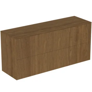 IDEAL STANDARD CONCA - toaletní skříňka 1202x373x550 mm v dekoru tmavý ořech, 2 zásuvky - bez úchytky, plný výsuv, otevírání push-to-open, SoftClosing, předmontováno, dřevo z udržitelných zdrojů, dýha z pravého dřeva #T4330Y5 - tmavý ořech