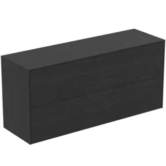 IDEAL STANDARD CONCA - Toaletní stolek 1202x373x550 mm v dubové dýze s fládrováním, 2 zásuvky - bez úchytky, plný výsuv, otevírání push-to-open, SoftClosing, předmontované, dřevo z udržitelných zdrojů, pravá dřevěná dýha #T4330Y4 - dub fládrovaný