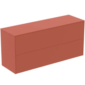 IDEAL STANDARD CONCA - Toaletní stolek 1202x373x550 mm v matném laku Sunset, 2 zásuvky - bez úchytky, plný výsuv, otevírání push-to-open, SoftClosing, předmontované, dřevo z udržitelných zdrojů #T4330Y3 - Sunset matt