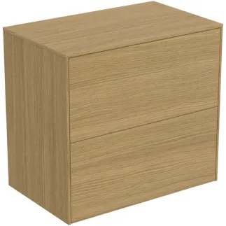 IDEAL STANDARD CONCA - Toaletní stolek 602x373x550 mm ve světlé dubové dýze, 2 zásuvky - Bez úchytek, Plně výsuvný pojezd, Push-to-open, SoftClosing, Úspora místa, Předmontováno, Dřevo z udržitelných zdrojů, Pravá dřevěná dýha #T4327Y6 - světlý dub