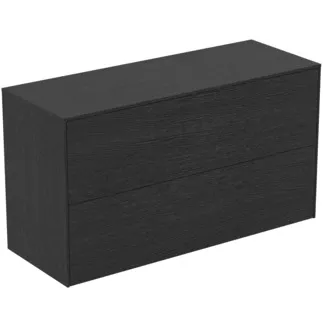 IDEAL STANDARD CONCA - Toaletní stolek 1002x373x550 mm v dubové dýze s fládrováním, 2 zásuvky - bez úchytky, plný výsuv, otevírání push-to-open, SoftClosing, předmontované, dřevo z udržitelných zdrojů, pravá dřevěná dýha #T4329Y4 - dub fládrovaný