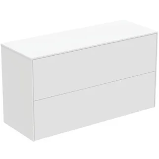 IDEAL STANDARD CONCA - toaletní skříňka 1002x373x550 mm v bílém matném laku, 2 zásuvky - bez úchytky, plný výsuv, otevírání push-to-open, SoftClosing, předem smontovaná, dřevo z udržitelných zdrojů #T4329Y1 - Bílá matná