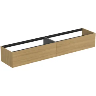 IDEAL STANDARD CONCA - toaletní skříňka 2385x505x360 mm, světlá dubová dýha, 2 zásuvky - bez úchytky, plný výsuv, otevírání push-to-open, SoftClosing, předmontováno, dřevo z udržitelných zdrojů, pravá dřevěná dýha #T4333Y6 - světlý dub