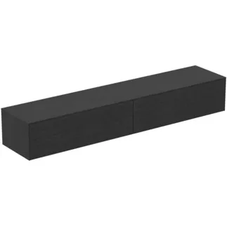 IDEAL STANDARD CONCA - Toaletní stolek 2387x505x370 mm v dubové dýze s fládrováním, 2 zásuvky - bez úchytky, plný výsuv, otevírání push-to-open, SoftClosing, předmontované, dřevo z udržitelných zdrojů, pravá dřevěná dýha #T4335Y4 - dub fládrovaný