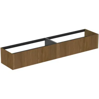 IDEAL STANDARD CONCA - toaletní stolek 2385x505x360 mm v dekoru tmavý ořech, 2 zásuvky - bez úchytky, plný výsuv, otevírání push-to-open, SoftClosing, předmontováno, dřevo z udržitelných zdrojů, dýha z pravého dřeva #T4333Y5 - tmavý ořech