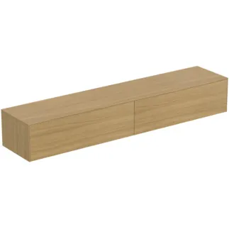 IDEAL STANDARD CONCA - toaletní stolek 2387x505x370 mm, světlá dubová dýha, 2 zásuvky - bez úchytky, plný výsuv, otevírání push-to-open, SoftClosing, předmontováno, dřevo z udržitelných zdrojů, pravá dřevěná dýha #T4335Y6 - světlý dub