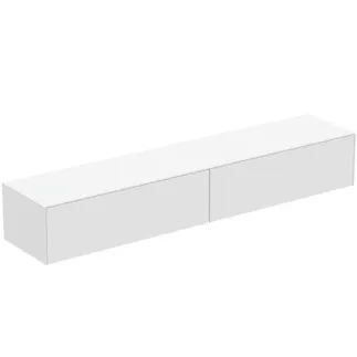 IDEAL STANDARD CONCA - Toaletní stolek 2387x505x370 mm v bílém matném laku, 2 zásuvky - bez úchytky, plný výsuv, otevírání push-to-open, SoftClosing, předem smontované, dřevo z udržitelných zdrojů #T4335Y1 - Bílý matný