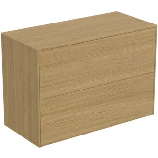 IDEAL STANDARD CONCA - toaletní stolek 802x373x550 mm ve světlé dubové dýze, 2 zásuvky - bez úchytek, s plným výsuvem, s otevíráním Push-to-open, SoftClosing, předem smontovaný, dřevo z udržitelných zdrojů, pravá dřevěná dýha #T4328Y6 - světlý dub
