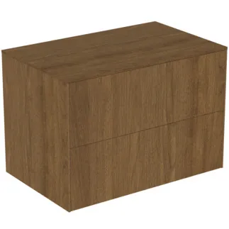 IDEAL STANDARD CONCA - toaletní skříňka 802x505x550 mm v dekoru tmavý ořech, 2 zásuvky - bez úchytky, plný výsuv, otevírání push-to-open, SoftClosing, předmontováno, dřevo z udržitelných zdrojů, dýha z pravého dřeva #T4322Y5 - tmavý ořech