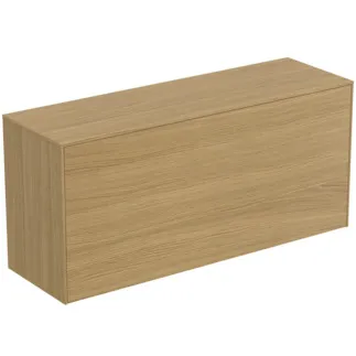 IDEAL STANDARD CONCA - toaletní stolek 1202x373x550 mm, světlá dubová dýha, 2 zásuvky - bez úchytky, plný výsuv, otevírání push-to-open, SoftClosing, předmontováno, dřevo z udržitelných zdrojů, pravá dřevěná dýha #T4320Y6 - světlý dub