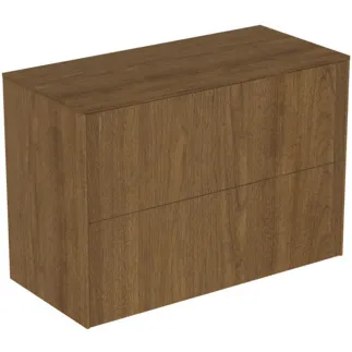 IDEAL STANDARD CONCA - toaletní skříňka 802x373x550 mm v dekoru tmavý ořech, 2 zásuvky - bez úchytky, plný výsuv, otevírání push-to-open, SoftClosing, předmontováno, dřevo z udržitelných zdrojů, dýha z pravého dřeva #T4328Y5 - tmavý ořech
