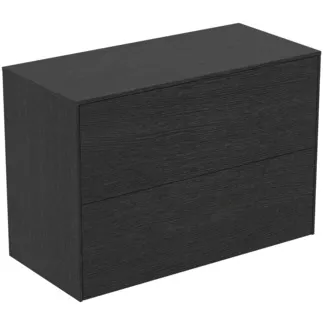 IDEAL STANDARD CONCA - Toaletní stolek 802x373x550 mm, dubová dýha s fládrováním, 2 zásuvky - bez úchytky, plný výsuv, otevírání push-to-open, SoftClosing, předmontováno, dřevo z udržitelných zdrojů, pravá dřevěná dýha #T4328Y4 - dub s fládrováním