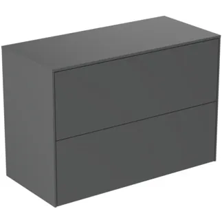 IDEAL STANDARD CONCA - toaletní stolek 802x373x550 mm, antracitově matný lak, 2 zásuvky - bez úchytky, plný výsuv, otevírání push-to-open, SoftClosing, předmontované, dřevo z udržitelných zdrojů #T4328Y2 - Antracitově matný