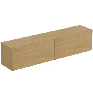 IDEAL STANDARD CONCA - toaletní stolek 2387x505x550 mm ve světlé dubové dýze, 4 zásuvky - bez úchytek, s plným výsuvem, s otevíráním Push-to-open, SoftClosing, předem smontovaný, dřevo z udržitelných zdrojů, pravá dřevěná dýha #T4338Y6 - světlý dub