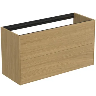 IDEAL STANDARD CONCA - toaletní stolek 1000x373x540 mm, světlá dubová dýha, 2 zásuvky - bez úchytky, plný výsuv, otevírání push-to-open, SoftClosing, předmontováno, dřevo z udržitelných zdrojů, pravá dřevěná dýha #T4353Y6 - světlý dub