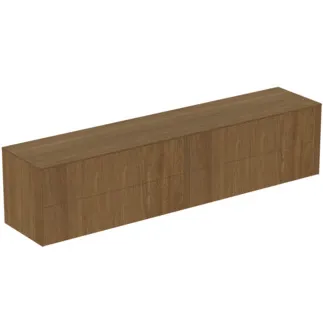 IDEAL STANDARD CONCA - toaletní skříňka 2387x505x550 mm v dekoru tmavý ořech, 4 zásuvky - bez úchytky, plný výsuv, otevírání push-to-open, SoftClosing, předmontováno, dřevo z udržitelných zdrojů, dýha z pravého dřeva #T4338Y5 - tmavý ořech