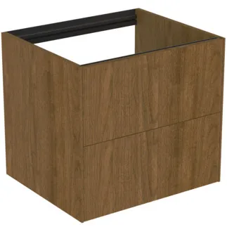 IDEAL STANDARD CONCA - toaletní stolek 600x505x540 mm v dekoru tmavý ořech, 2 zásuvky - bez úchytky, plný výsuv, otevírání push-to-open, SoftClosing, předmontováno, dřevo z udržitelných zdrojů, dýha z pravého dřeva #T4355Y5 - tmavý ořech