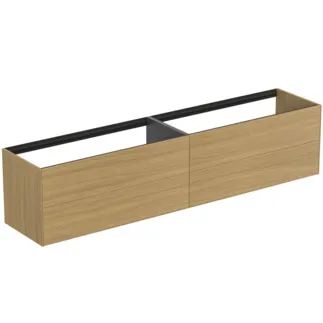 IDEAL STANDARD CONCA - toaletní skříňka 2385x505x540 mm, světlá dubová dýha, 4 zásuvky - bez úchytky, plný výsuv, otevírání push-to-open, SoftClosing, předmontováno, dřevo z udržitelných zdrojů, pravá dřevěná dýha #T4336Y6 - světlý dub