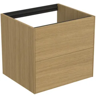 IDEAL STANDARD CONCA - toaletní stolek 600x505x540 mm, světlá dubová dýha, 2 zásuvky - bez úchytky, plný výsuv, otevírání push-to-open, SoftClosing, předmontováno, dřevo z udržitelných zdrojů, pravá dřevěná dýha #T4355Y6 - světlý dub