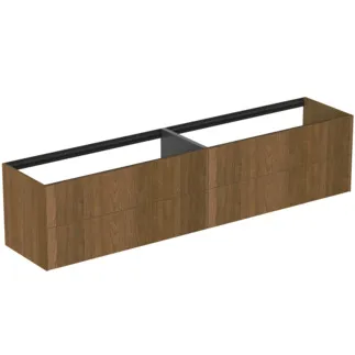 IDEAL STANDARD CONCA - toaletní skříňka 2385x505x540 mm v dekoru tmavý ořech, 4 zásuvky - bez úchytky, plný výsuv, otevírání push-to-open, SoftClosing, předmontováno, dřevo z udržitelných zdrojů, dýha z pravého dřeva #T4336Y5 - tmavý ořech