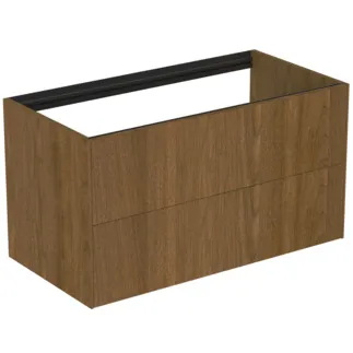 IDEAL STANDARD CONCA - toaletní stolek 1000x505x540 mm v dekoru tmavý ořech, 2 zásuvky - bez úchytky, plný výsuv, otevírání push-to-open, SoftClosing, předmontováno, dřevo z udržitelných zdrojů, dýha z pravého dřeva #T4357Y5 - tmavý ořech