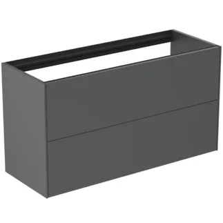 IDEAL STANDARD CONCA - toaletní skříňka 1000x373x540 mm, antracitově matný lak, 2 zásuvky - bez úchytky, plný výsuv, otevírání push-to-open, SoftClosing, předmontováno, dřevo z udržitelných zdrojů #T4353Y2 - Antracitově matný