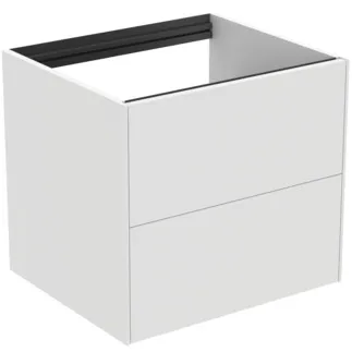 IDEAL STANDARD CONCA - Toaletní stolek 600x505x540 mm v bílém matném laku, 2 zásuvky - bez úchytky, plný výsuv, otevírání push-to-open, SoftClosing, předmontované, dřevo z udržitelných zdrojů #T4355Y1 - Bílý matný