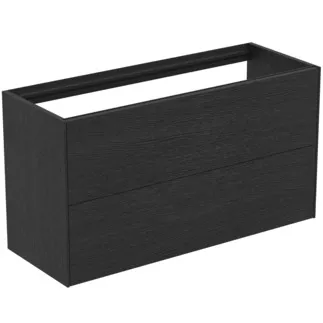 IDEAL STANDARD CONCA - Toaletní stolek 1000x373x540 mm v dubové dýze s fládrováním, 2 zásuvky - bez úchytky, plný výsuv, otevírání push-to-open, SoftClosing, předmontované, dřevo z udržitelných zdrojů, pravá dřevěná dýha #T4353Y4 - dub s fládrováním