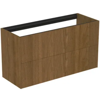 IDEAL STANDARD CONCA - toaletní stolek 1000x373x540 mm v dekoru tmavý ořech, 2 zásuvky - bez úchytky, plný výsuv, otevírání push-to-open, SoftClosing, předmontováno, dřevo z udržitelných zdrojů, dýha z pravého dřeva #T4353Y5 - tmavý ořech