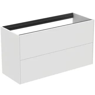 IDEAL STANDARD CONCA - Toaletní stolek 1000x373x540 mm v bílém matném laku, 2 zásuvky - bez úchytky, plný výsuv, otevírání push-to-open, SoftClosing, předem smontované, dřevo z udržitelných zdrojů #T4353Y1 - Bílý matný