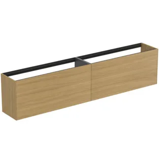 IDEAL STANDARD CONCA - toaletní stolek 2385x373x540 mm, světlá dubová dýha, 4 zásuvky - bez úchytky, plný výsuv, otevírání push-to-open, SoftClosing, předmontováno, dřevo z udržitelných zdrojů, pravá dřevěná dýha #T4339Y6 - světlý dub