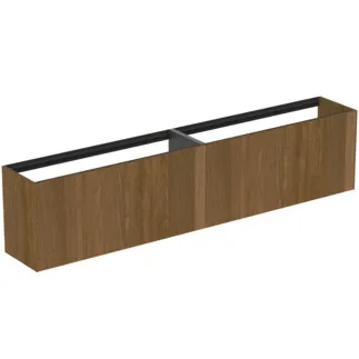 IDEAL STANDARD CONCA - toaletní skříňka 2385x373x540 mm v dekoru tmavý ořech, 4 zásuvky - bez úchytky, plný výsuv, otevírání push-to-open, SoftClosing, předmontováno, dřevo z udržitelných zdrojů, dýha z pravého dřeva #T4339Y5 - tmavý ořech