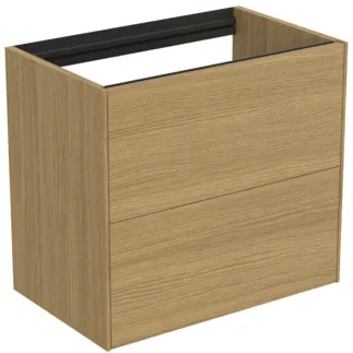 IDEAL STANDARD CONCA - Toaletní stolek 600x373x540 mm ve světlé dubové dýze, 2 zásuvky - bez úchytky, plný výsuv, otevírání push-to-open, SoftClosing, prostorově úsporný, předem smontovaný, dřevo z udržitelných zdrojů, dýha z pravého dřeva #T4354Y6 - světlý dub