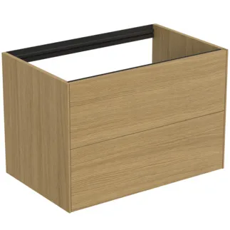 IDEAL STANDARD CONCA - toaletní stolek 800x505x540 mm, světlá dubová dýha, 2 zásuvky - bez úchytky, plný výsuv, otevírání push-to-open, SoftClosing, předmontováno, dřevo z udržitelných zdrojů, pravá dřevěná dýha #T4356Y6 - světlý dub