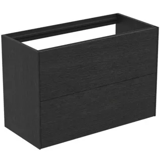 IDEAL STANDARD CONCA - Toaletní stolek 800x373x540 mm v dubové dýze s fládrováním, 2 zásuvky - bez úchytky, plný výsuv, otevírání push-to-open, SoftClosing, předmontované, dřevo z udržitelných zdrojů, pravá dřevěná dýha #T4352Y4 - dub fládrovaný