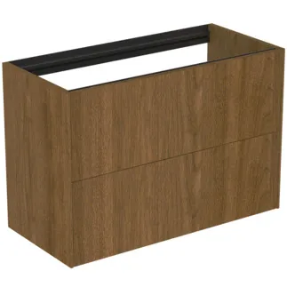 IDEAL STANDARD CONCA - toaletní stolek 800x373x540 mm v dekoru tmavý ořech, 2 zásuvky - bez úchytky, plný výsuv, otevírání push-to-open, SoftClosing, předmontováno, dřevo z udržitelných zdrojů, dýha z pravého dřeva #T4352Y5 - tmavý ořech