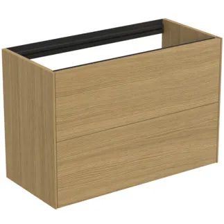 IDEAL STANDARD CONCA - toaletní stolek 800x373x540 mm, světlá dubová dýha, 2 zásuvky - bez úchytky, plný výsuv, otevírání push-to-open, SoftClosing, předmontováno, dřevo z udržitelných zdrojů, pravá dřevěná dýha #T4352Y6 - světlý dub